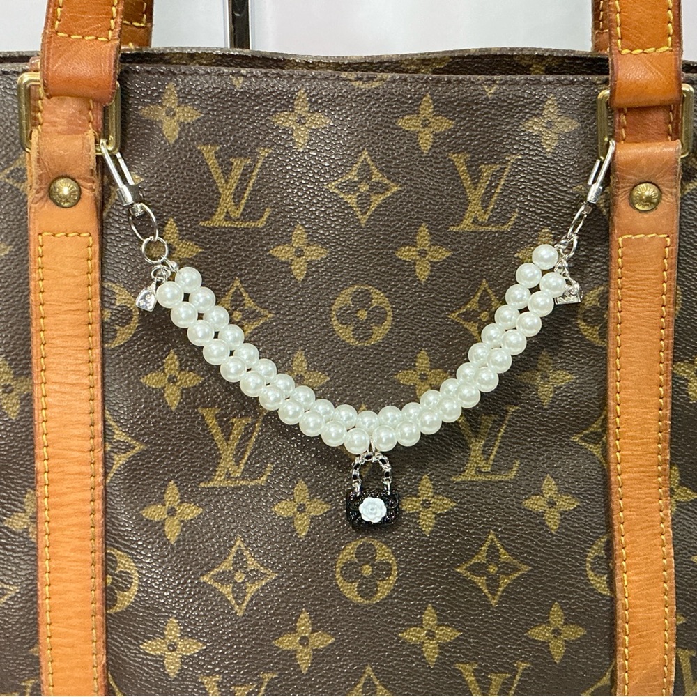 Pearl and Silver Bag Charm Chain,  Top Handle, Extender, Keychain Speedy